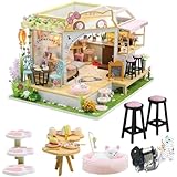 TOPBSFARNY Cat Cafe - Kit de casa de muñecas en Miniatura de Madera para Mascotas, Gatos, cafeterías, Accesorios de construcción con Muebles, Caja de música con luz LED, cumpleaños