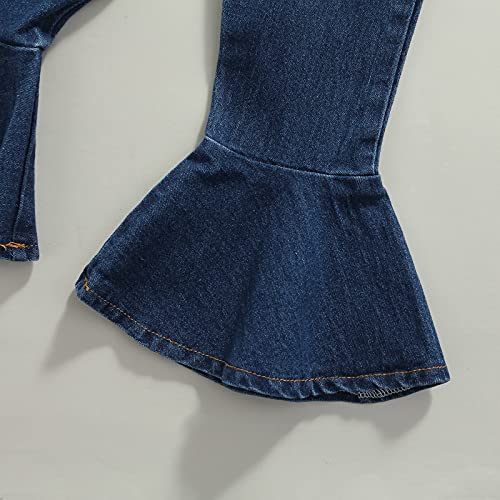 Durveency Kids Toddler Clothes Set Baby Girls Mesh Long Sleeve Shirt And Flared Denim Pants Spring Fall Winter 2Pcs Outfits Clothing (Yellow, 3-4T) #TOP3