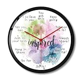 Timethink Inspirational Quotes Clock with Words, 12 Inch Encouraging Words Positive Thinking Inspiring Wall Clock Silent Non Ticking Motivational Hard Work Office Wall Watch Clock for Bedroom Kitchen
