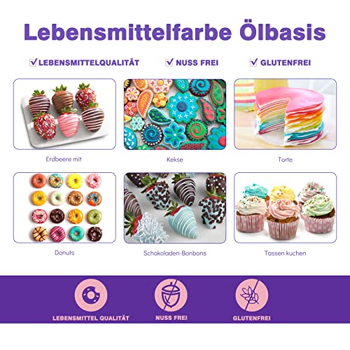 FettlöSliche Lebensmittelfarbe - ERCorArt 10 Farben Hochkonzentriert Lebensmittelfarbe ÖLbasis für Schokolade, Kakaobutter, Foudant, Schokoladenkuchen, Zuckerguss, Eiscreme etc, 6 ml/Stück