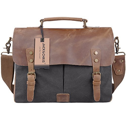 TOP-BAG Men/Women's Vintage Canvas Leather Schoolbag Shoulder Crossbody Messenger Bag,MC6807 (Grey)