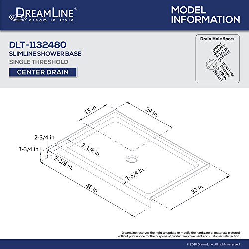 DreamLine 32 in. D x 48 in. W x 76 3/4 in. H Center Drain Acrylic Shower Base and QWALL-5 Backwall Kit In White, DL-6070C-01