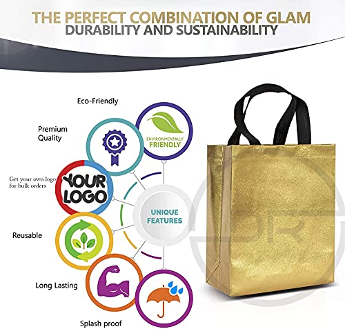 Image of DOUBLE R BAGS Reusable Small Gift Bags - Elegant Gold Shopping Bags with Handles for Weddings, Birthdays, and Return Gifts - Eco-Friendly & Durable.