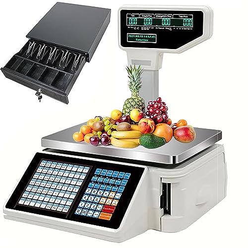 Báscula digital comercial con impresión y caja registradora