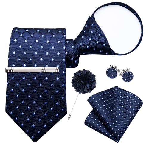 Image of DiBanGu Silk Zipper Ties for Men, Formal Pre-tied Necktie | Adjustable Tie,6PCS,Various Design Styles,Jacquard Woven,Skin-friendly,Practical Gift,Great for Wedding Party,Business Formal