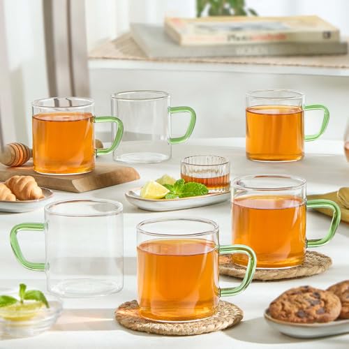 Borosil Juego de 6 tazas de color con mango verde, 190 ml, Bvcm190Gr06