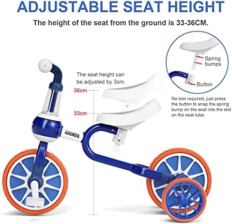 KORIMEFA 4 in 1 Kids Balance Bike Kids Tricycle for 2-4 Years Old Boys Girls Toddlers Trike with Adjustable Seat and Detachable Pedals Indoor Outdoor First Birthday Gifts