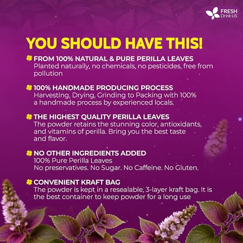 Image of FreshDrinkUS, Premium 8oz Perilla Leaf Powder, 100% Natural & Pure, Herbal Tea, Daily Infusion Botanical, No Sugar, No Caffeine, No Gluten, Vegan. Rich in Antioxidants.