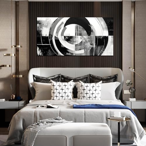 Large Black and White Abstract Canvas Wall Art for Living Room Bedroom Home office Modern Framed Canvas Prints Abstract Circle Picture Artwork Size 24x48 by ANCXWOTER - Used condition - Image 6