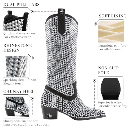 Image of ADAMUMU Womens Wide Calf Cowboy Boots Classic Western-Style Cowboys Boots for Women Pointed Toe Womens Cowgirl Boots with Chunky Heel Non-Slip Sole for Adding Timeless Elegance to Your Wardrobe