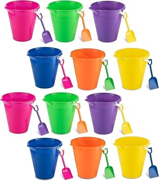 4Es Novelty 9" Large Sand Bucket with Shovel [12 Pack Bulk] Beach Buckets - Beach Toys for Kids & Toddlers, Party Favors Basket Holders, End of Year Student Gifts from Teacher