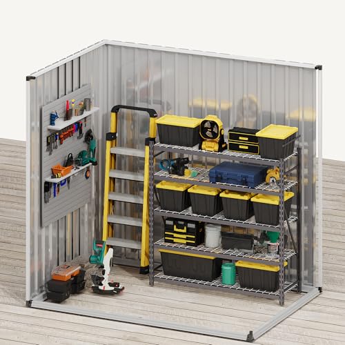 Image of DWVO 6x4ft Metal Outdoor Storage Shed with Window, Lockable Tool Storage Sheds, Steel Garden Sheds with Sloped Roof for Backyard, Patio, Garage, Lawn, Gray + White