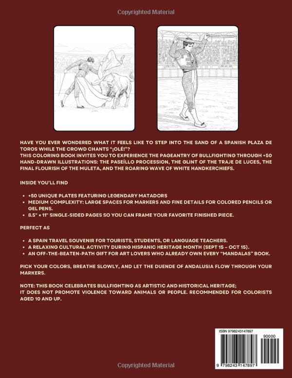 Legendary Matadors: Spanish Bullfighting Coloring Book: Hispanic Culture Art for Adults & Teens | Perfect Spain Travel Gift” image 3