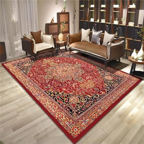 Tapis de salon antidérapant 160x240 grand format floral rouge