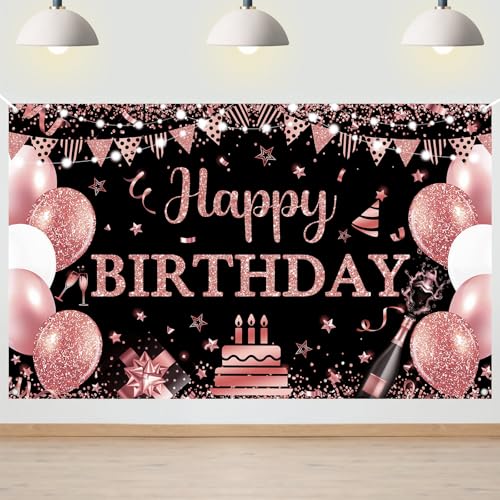 Avezano Happy Birthday Banner Rose Gold Birthday Backdrop 6 x 3.6 ft