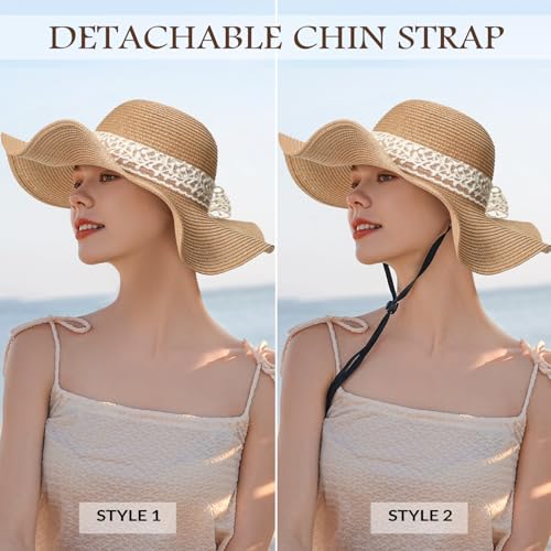 Image of Beach Hats for Women, Sun Straw Hat for Women, UPF 50+ UV Sun Protection Sun Hat Womens, Foldable Floppy Sun Hat