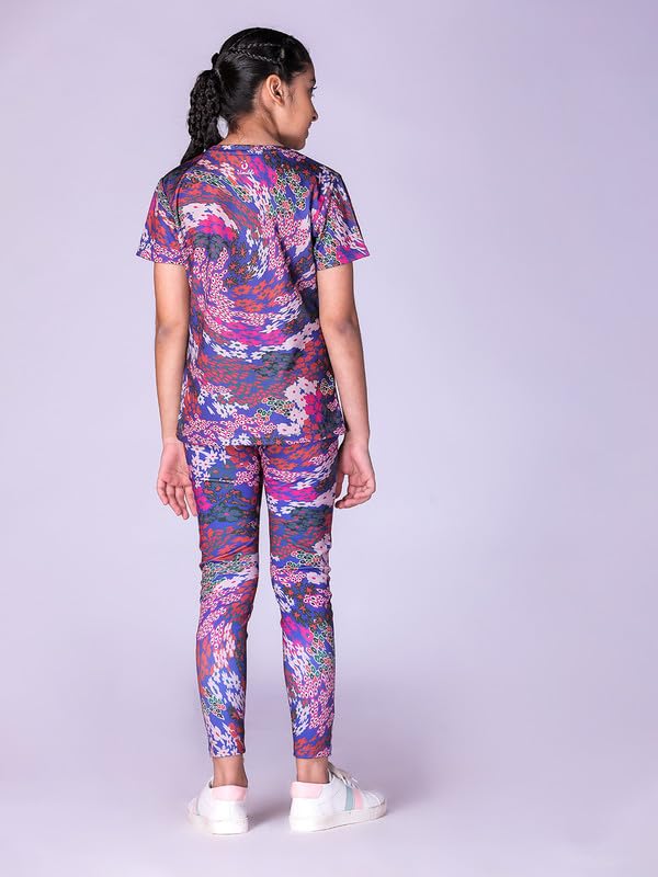 Image of Girl's Activewear Workout Set 2 Piece Athletic Sets Dry Fit Printed Tees And Leggings Yoga Running Dance 4-14Y