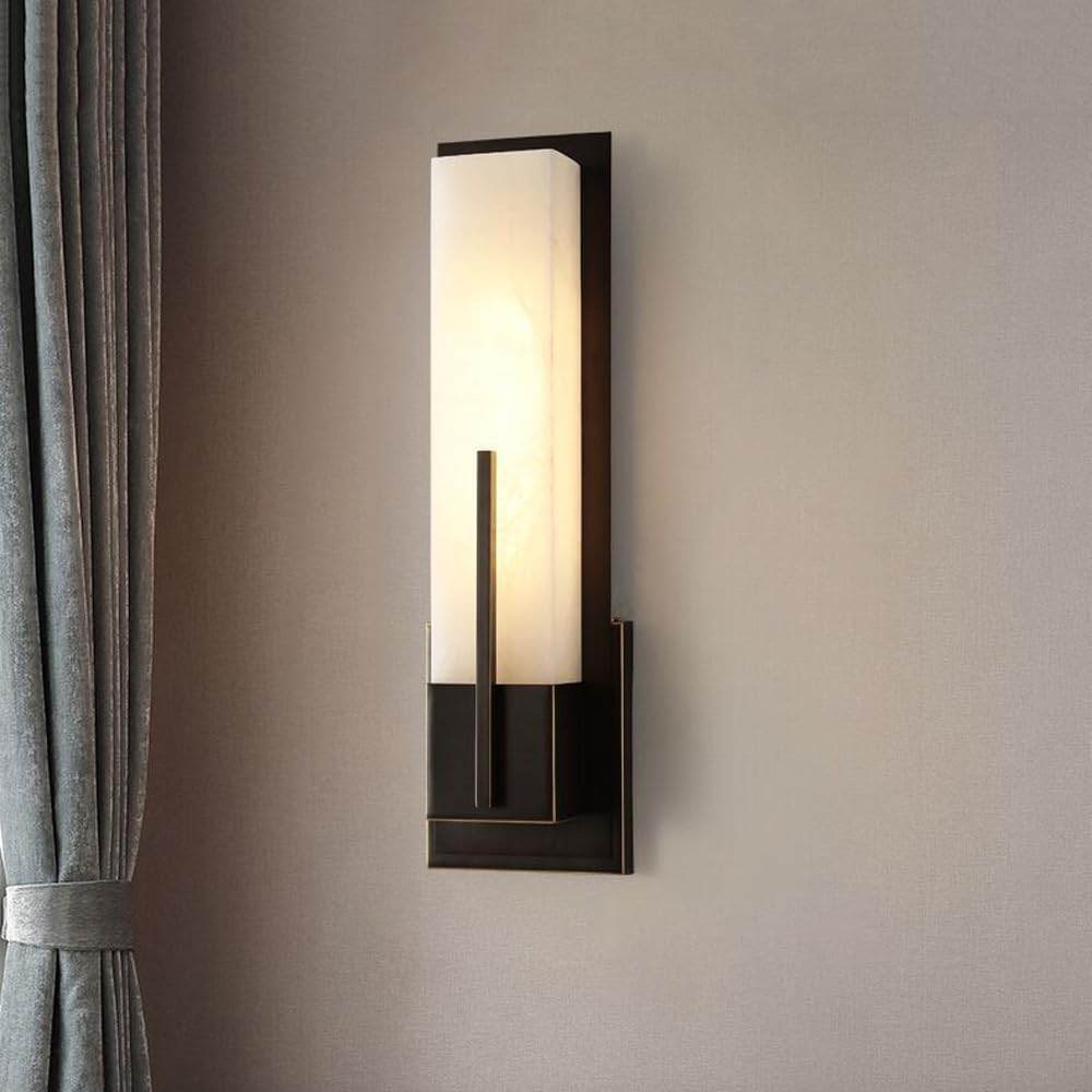 HCZKIUJY Brass Vintage Wall Light Fixtures LED Linear Marble Mounted Black Nordic Natural Stone Gold Long Strip Vanity Fixture (Dark)