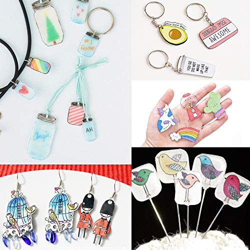 Benvo 157 Pcs Heat Shrink Plastic Sheet Kit Shrinky Art Film Paper 20 Pcs with 135 Pcs Keychains Accessory Ear Hooks Chain Beads Lobster Clasps and Hole Punch, Tweezer for Creative DIY Handmade Craft - Thumbnail 7