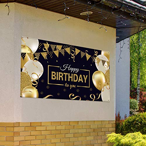 Image of Party Propz Birthday Backdrop For Decoration - Backdrop For Decorations (4x3 Ft), Large Happy Birthday Banner, Black Bday Banner