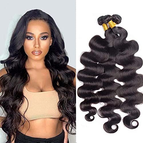 Muao Bundles Body Wave Brazilian Remy Hair Weave Wet And Wavy Hair Extensions For Women Human Hair 3 Bundle Body Wave 3 Bundle Natural Black #1B Hair Bundle Cheap Bundle 24 26 28 inch