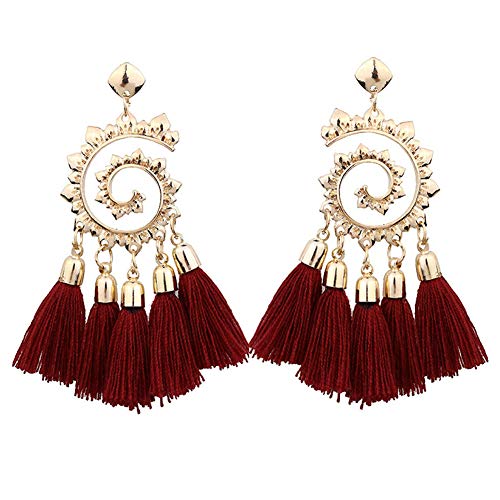 Preisvergleich Produktbild Muzhili3 Damen-Ohrringe, Bohemianischer Spiralanhänger, Quaste, baumelnd, Schmuck-Geschenk, Blau weinrot