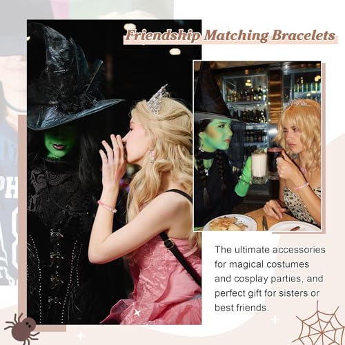 Friendship Matching Bracelets, Crown Witch Hat Earrings Necklace BFF Bracelets for 2 Best Friends, Party Favors Accessories Gifts for Women Teens Fans Dress Decor2