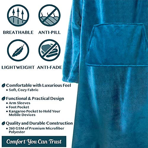 PAVILIA Fleecedecke mit Ärmeln und Fußtaschen für Damen, Herren, Erwachsene, tragbare Decke, Überwurf, Plüschumarmung, Schlafsack… – Ansicht 4