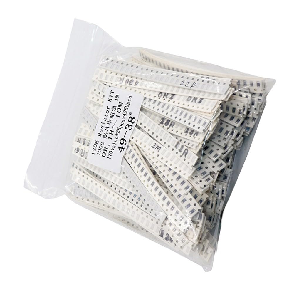 ZYWUOY Kit de resistencias SMD 1206, 4250 piezas, 170 valores, 1% de tolerancia de 1 ohm-10 m ohm, surtido, para proyectos de reparación de circuitos electrónicos