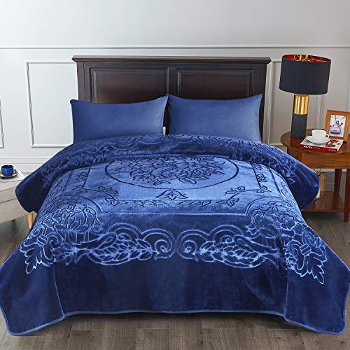 JML King Size Heavy Mink Fleece Blanket - Soft, Warm, Thick 85 x 95 for Autumn and Winter, Navy