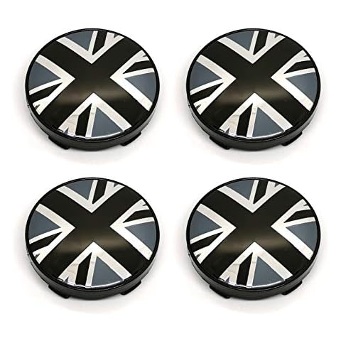 PT-Decors 4pcs 60mm Black Wheel Center Hub Caps Rim Black White England UK Flag Sticker for Vehicle Auto Car Cover