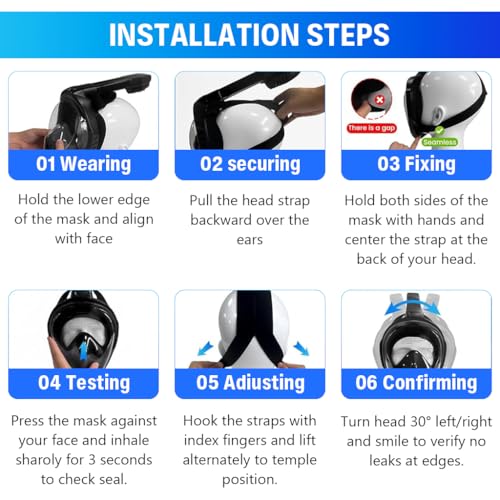 Image of Proberos Full Face Snorkel Mask for Teens & Adult, 180 Degree Panoramic HD Anti Fog Snorkeling Mask with with Dry Top Breathing System & Camera Mount Rack, for Snorkeling Diving Sightseeing, Size-L