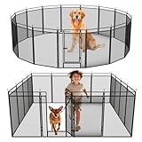 32' Height Dog Playpen for Small Dog & Puppy, 16 Panels Metal Pet Playpen with Safety Mesh, Portable Foldable Exercise Pen for Indoor Outdoor, Yard, Camping & RV, Black-Silver