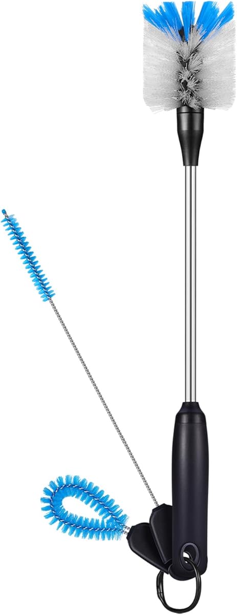MOSOLAN 3-in-1 Stainless Steel Bottle Brush and Straw Cleaning Set, Long Handle Scrub Brush with Replaceable Head for Water Bottles, Glasswares, Mugs, Flasks, Tumblers, Vases, Flat Head