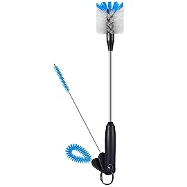 MOSOLAN 3-in-1 Stainless Steel Bottle Brush and Straw Cleaning Set, Long Handle Scrub Brush with Replaceable Head for Water Bottles, Glasswares, Mugs, Flasks, Tumblers, Vases, Flat Head