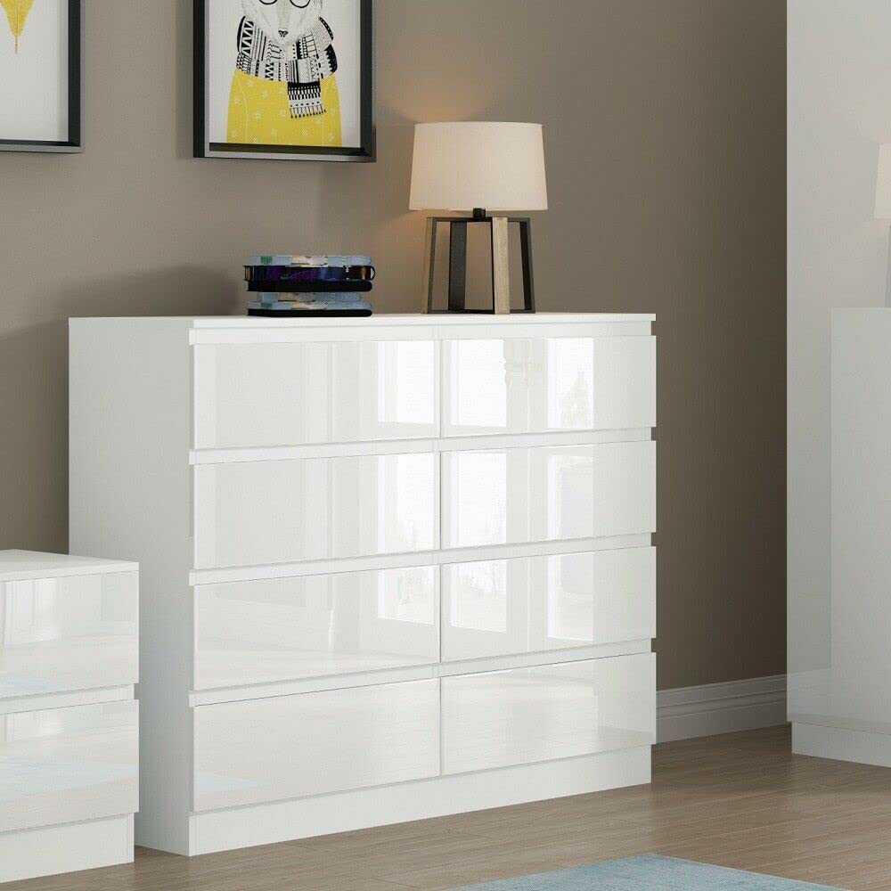 BSTSEL White High Gloss 6/7/8 Drawer Cabinet,Tall Wide Storage Chest of Drawers - Image 3