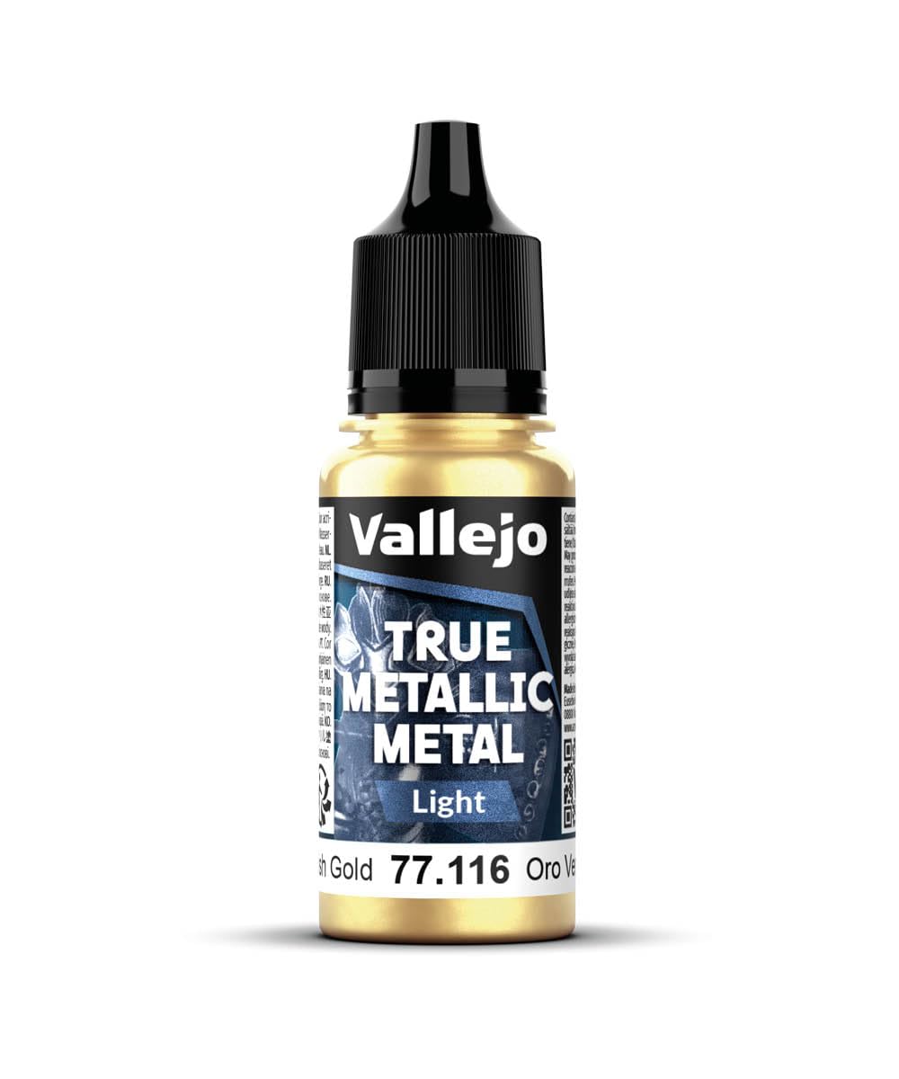 Vallejo True Metallic Paint 18ml Green Gold, Shimmering Finish, Blendable for Gradients, Brush Application, Ideal for Modeling and Crafts โ image 1