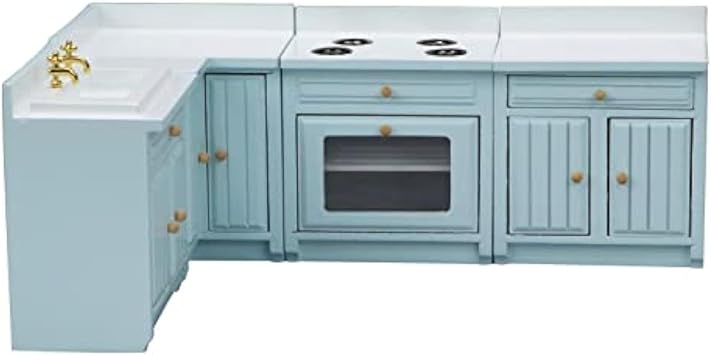 Dollhouse Decoration Accessories, 112 Dollhouse Miniature 4 Pcs Wooden Kitchen Stove Sink Cabinet Set