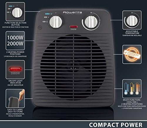 Rowenta Compact Power Grzejnik Elektryczny, Czarny, 26 x 22 x 16.5 cm