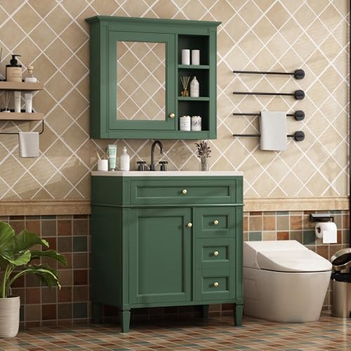 30 Green Bathroom Vanity Set with Mirror Cabinet