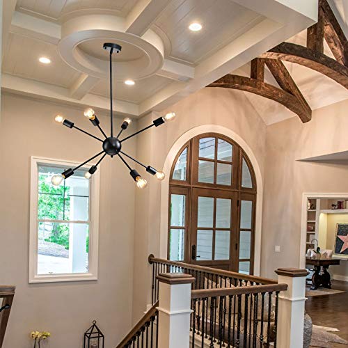 Pakokula 8 Lights Sputnik Chandelier Matte Black Mid Century Modern Sputnik Ceiling Light Fixture Industrial Vintage Pendant Lighting For Dining Room Living Room Bedroom Kitchen #TOP6