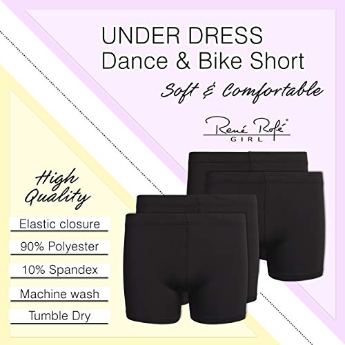 Rene Rofe Girls’ Play Shorts – 4 Pack Under Dress Dance And Cartwheel Bike Shorts (6X-14), Size 6/6X, Black/Black/Black/Black #TOP4