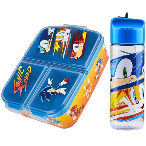 Sonic The Hedgehog Lunch Box Set for Kids Multiple Snack Compartments and Water Bottle Gamer Knuckles School Supplies Day Trips Holidays