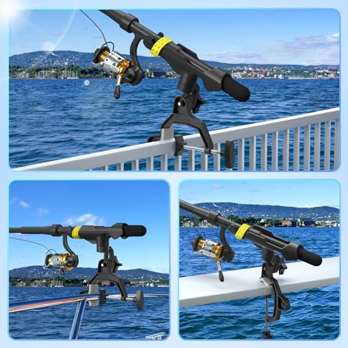 Upgraded Fishing Rod Holder with Button-Lock 360° Dual Rotation, Universal Silicone Strap & Enlarged V-Clamp – Fits Round/Square Tubes, Secure Adjustable Boat Fishing Gear for All Rod Sizes（4pack） by KUNDUK - Used condition - Image 7