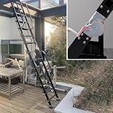 Escaleras para Áticos Escalera Plegable de Aleación de Aluminio Negra para Ático, con Capacidad de Carga de 150 kg, Para Subir Al Sótano y Subir Al Techo con Ganchos(12 Step 350cm (11.4ft))