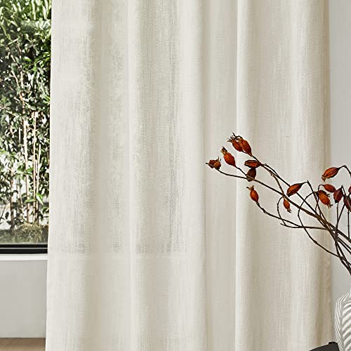 Mysky Home Natural Living Room Curtains 2 Panel Sets, Soft Cotton Blend Semi Sheers Light Filtering Back Tab Privacy Drapes For Patio Pergola Gazebo Nice Vertical Elegant Style, 50 X 95 Inches #TOP2