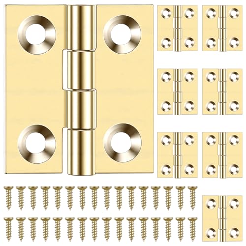 Nogeqi 8 Pcs Small Hinges 25 x 22mm Mini Jewelry Wood Box Bag Cabinet Hinges, Small Brass Hinge with Screws for Wooden Jewelry Box Chest Cabinet Drawer Doors Crafts DIY