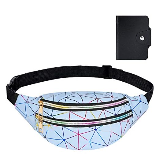 flintronic® Sac Banane, Sacoche Banane Ville Unisexe à Effet Holographique, Sac Etanche Multi-Poches Mode Imperméable Cuir PU pour Femme Homme Sport Voyage Randonnée Camping Loisir- Bleu