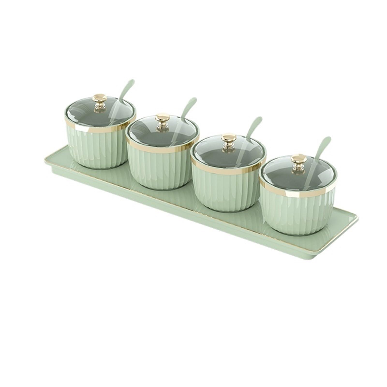 UBOHUZ Condiment Bottles with Lid, Seasoning Storage Box, Pepper Sugar Container Bowl, Salt Shaker Jars, Sesame Bottle with for Salt Sugar Spice Pepper(Golden light green)