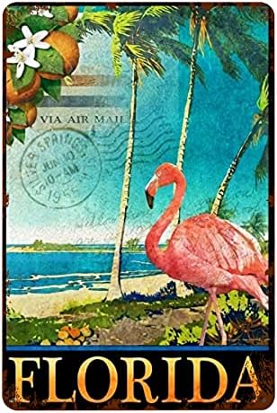 MohuanDd Flamingos Tin Sign Wall Decor - Florida Beaches with Flamingos - Retro Metal Sign for Home Kitchen Bathroom Beach Garden Wall Decor Art Gifts 8X12 Inches